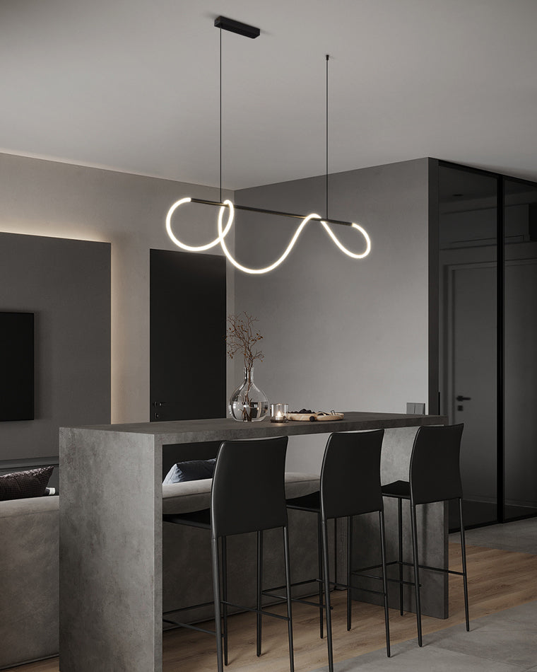 Lineare LED-Insel-Pendelleuchte mit Silikon-Wellen-Design, 43 Zoll, Messing, höhenverstellbar, dimmbar, moderne Küchen-Hängeleuchte für den Esstisch | Thomler
