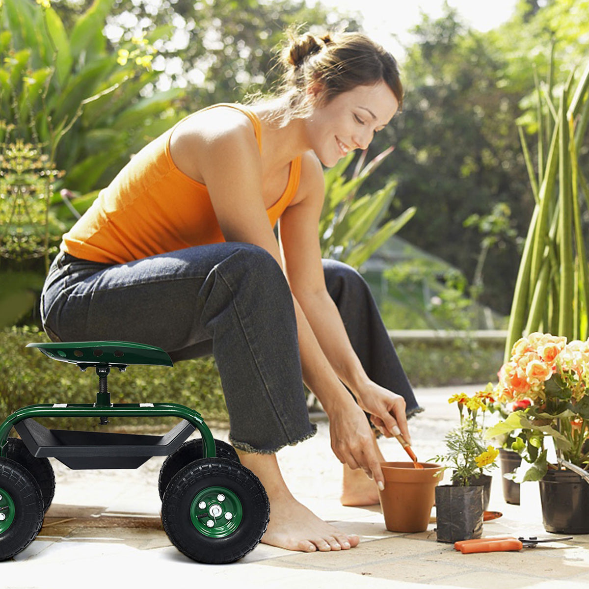 Robuster fahrbarer Gartensitz