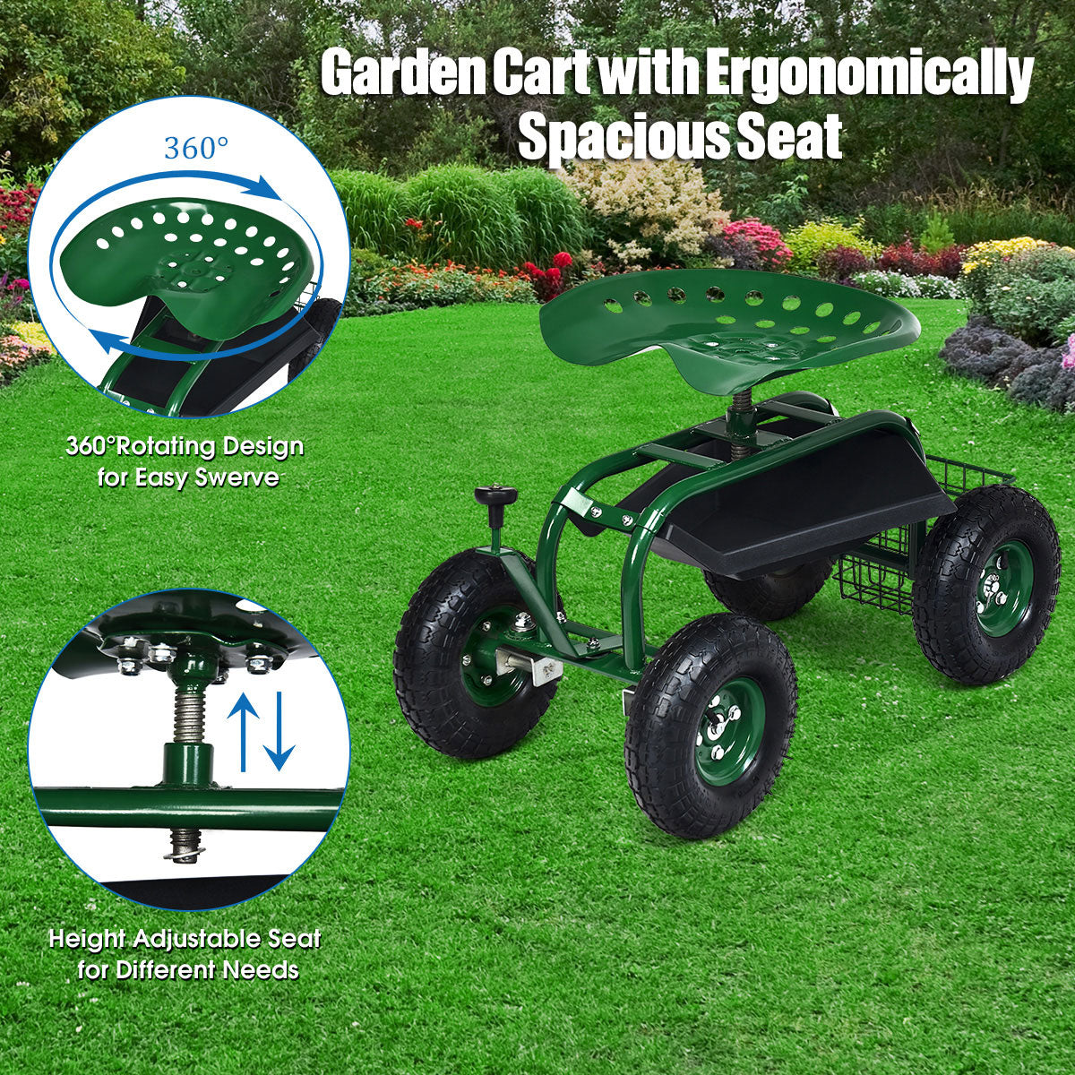 Robuster fahrbarer Gartensitz