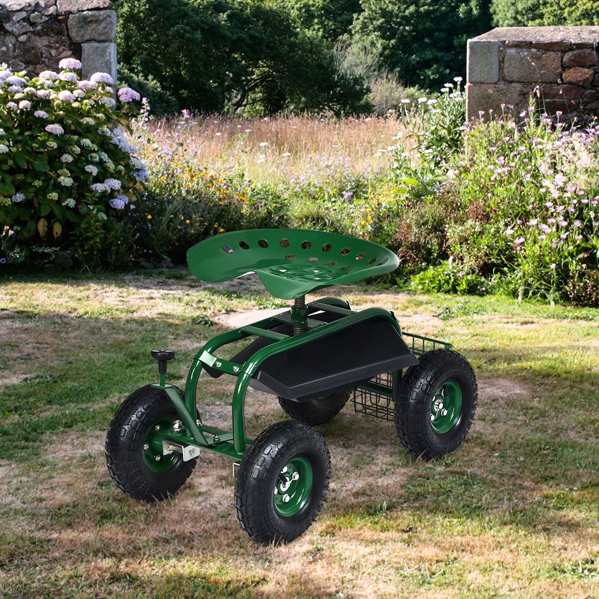 Robuster fahrbarer Gartensitz
