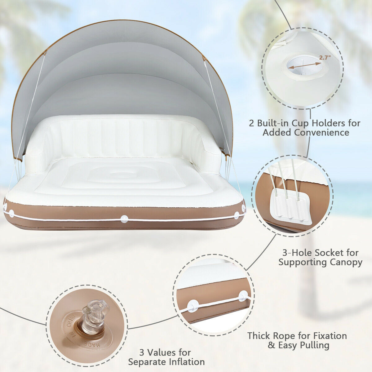 Sillón flotante para piscina con toldo