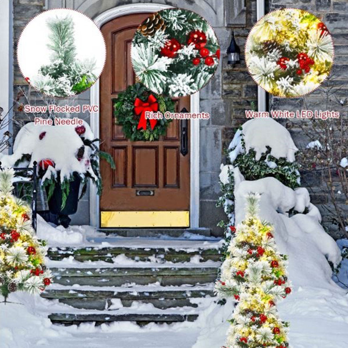 2-voet draadloze verlichte kerstbomen voor langs het tuinpad (set van 2)