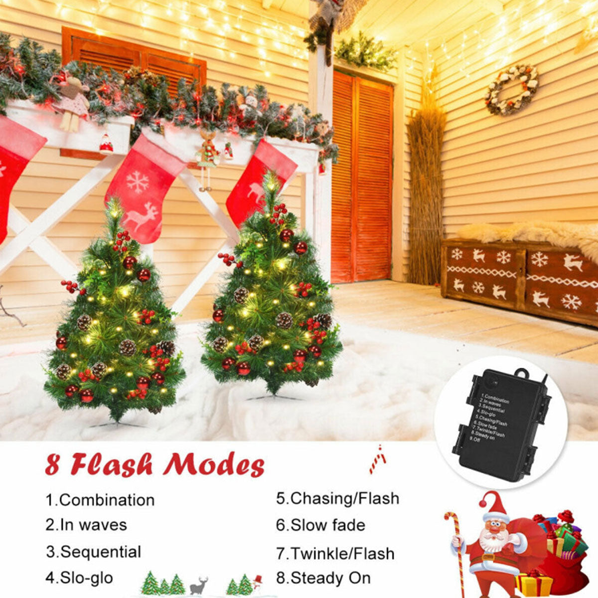 2-voet draadloze verlichte kerstbomen voor langs het tuinpad (set van 2)