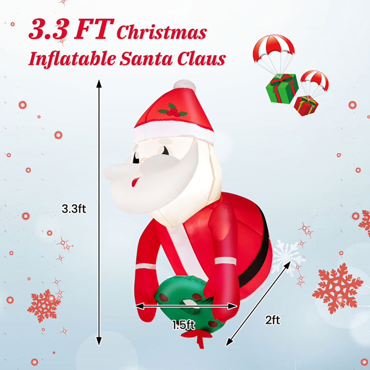 Opblaasbare Kerstman van 90 cm met zuignappen