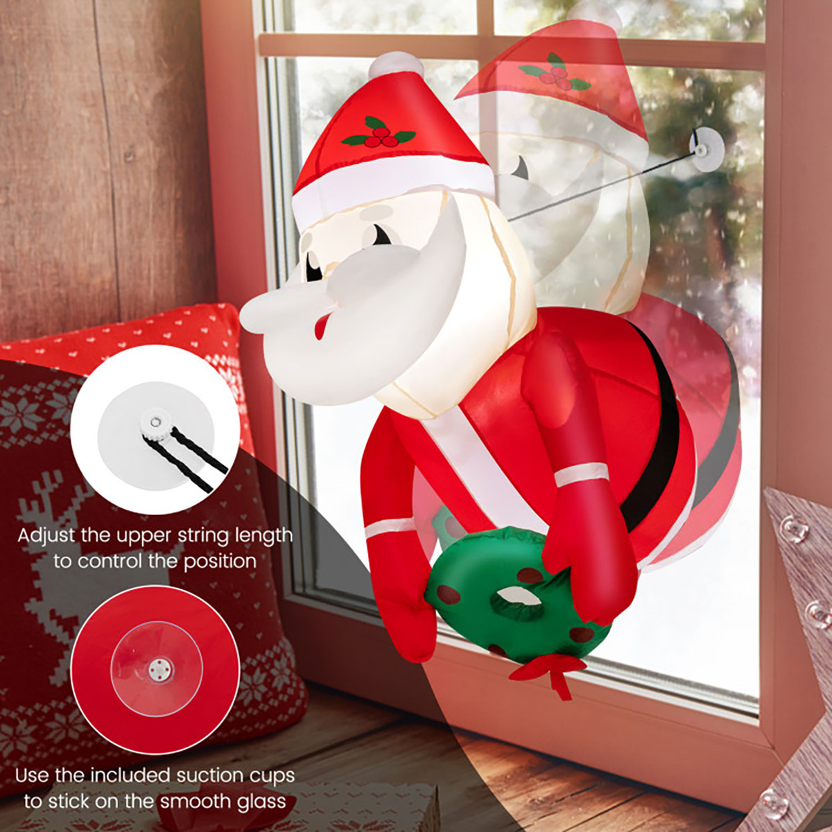 Opblaasbare Kerstman van 90 cm met zuignappen