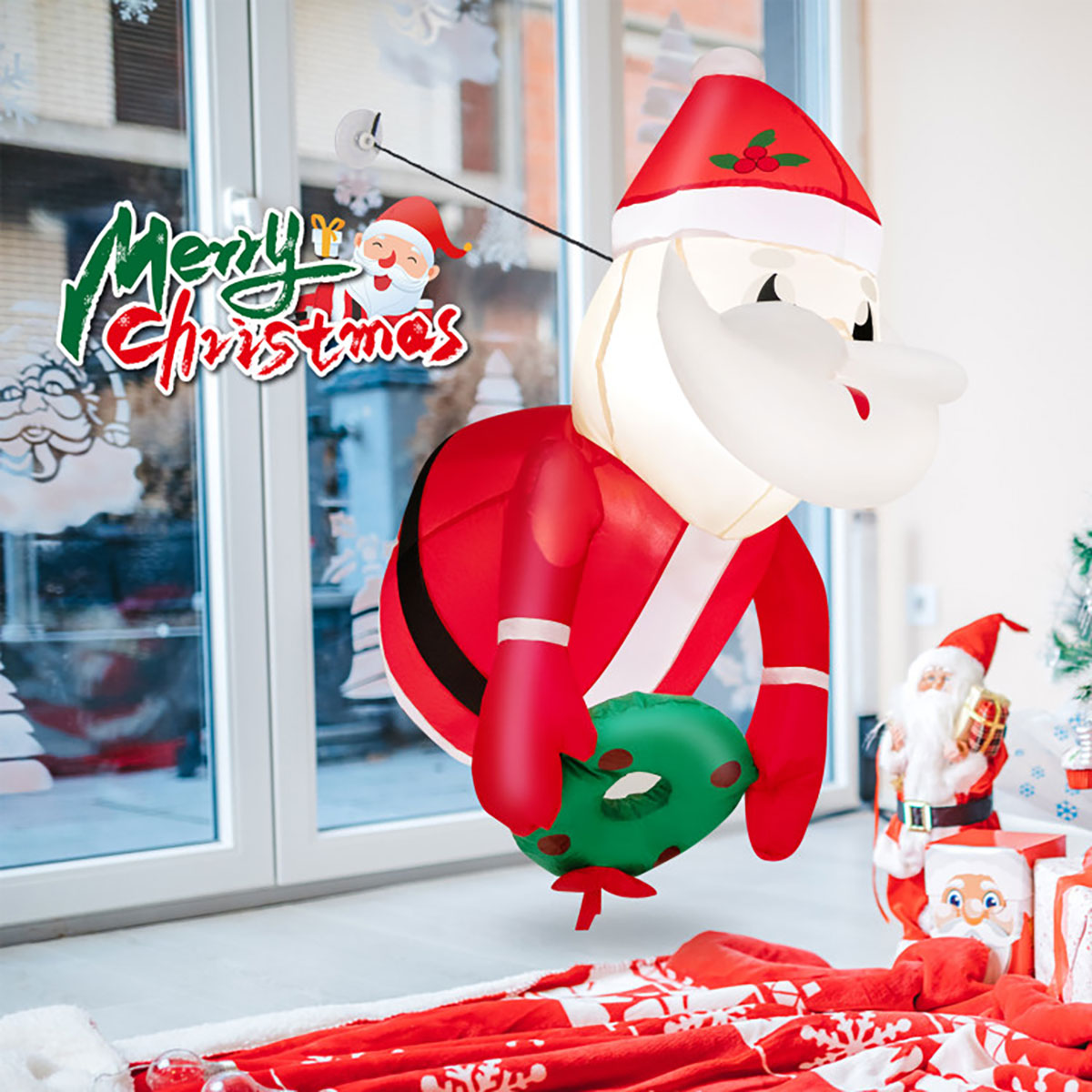 Opblaasbare Kerstman van 90 cm met zuignappen