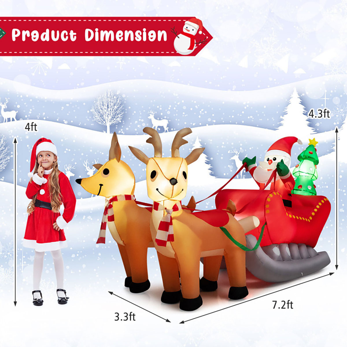 Opblaasbare Kerstman in arrenslee van 2,1 meter