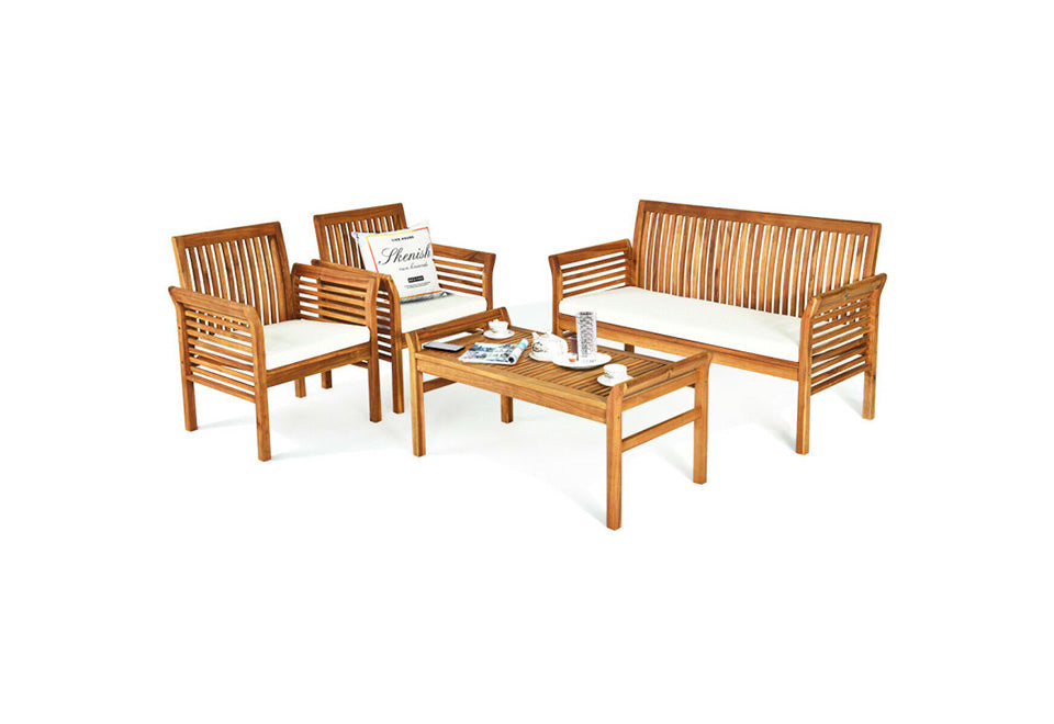 Set de muebles de sofá para exterior de 4 piezas de madera de acacia