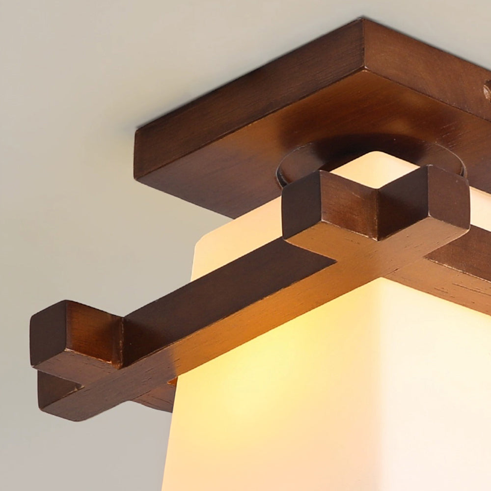Quadratische Deckenleuchte mit Holzakzent, weißem Schirm, E27-Fassung für Schlafzimmer, Flur, Wohnzimmer, minimalistische Wohnbeleuchtung | Thomler