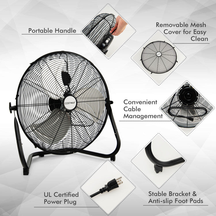 Ventilador circulador de aire de metal de 20 pulgadas con control de 3 velocidades para talleres, gimnasios y garajes | Alto rendimiento de 3133 CFM para habitaciones grandes