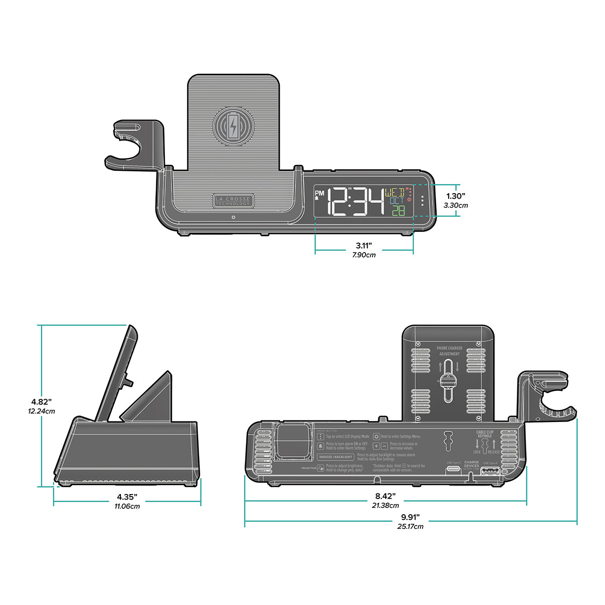 Projection Alarm Clock with Wireless Charging Station