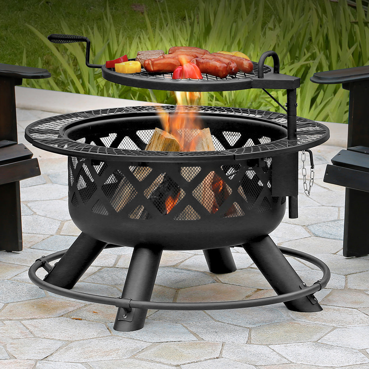 Fogata de leña de 32'' con parrilla para cocinar