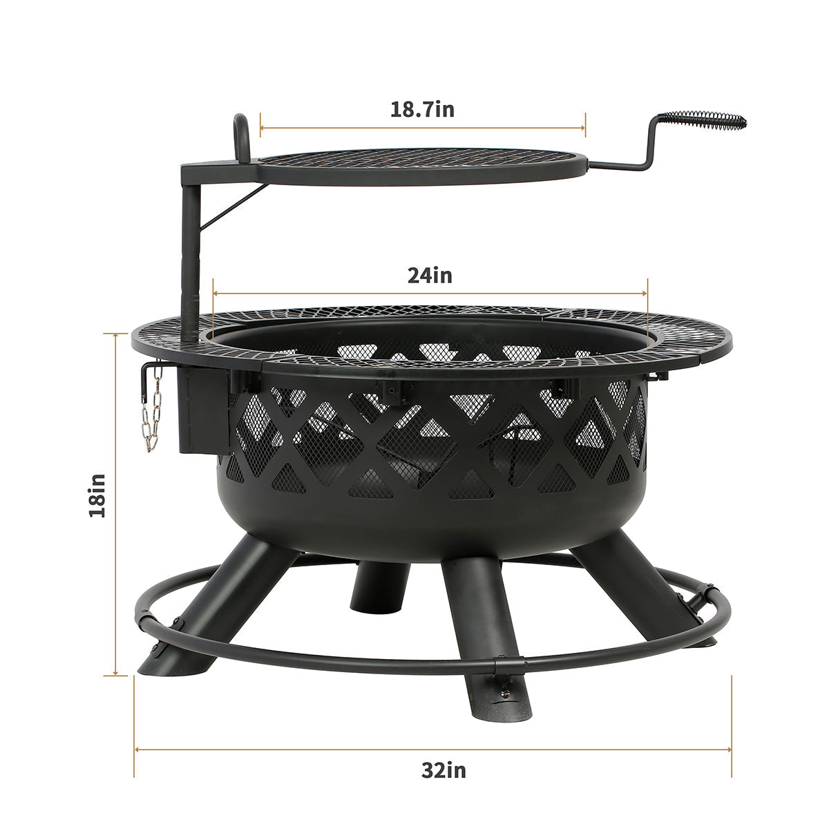 Fogata de leña de 32'' con parrilla para cocinar