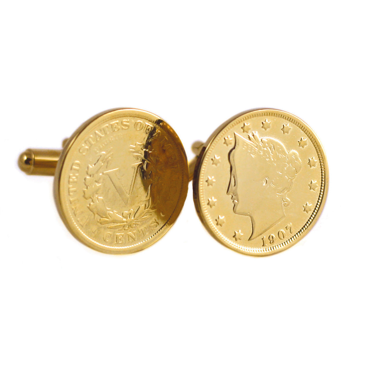 Manchetknopen met 24-karaats goudlaag Liberty Head nikkel