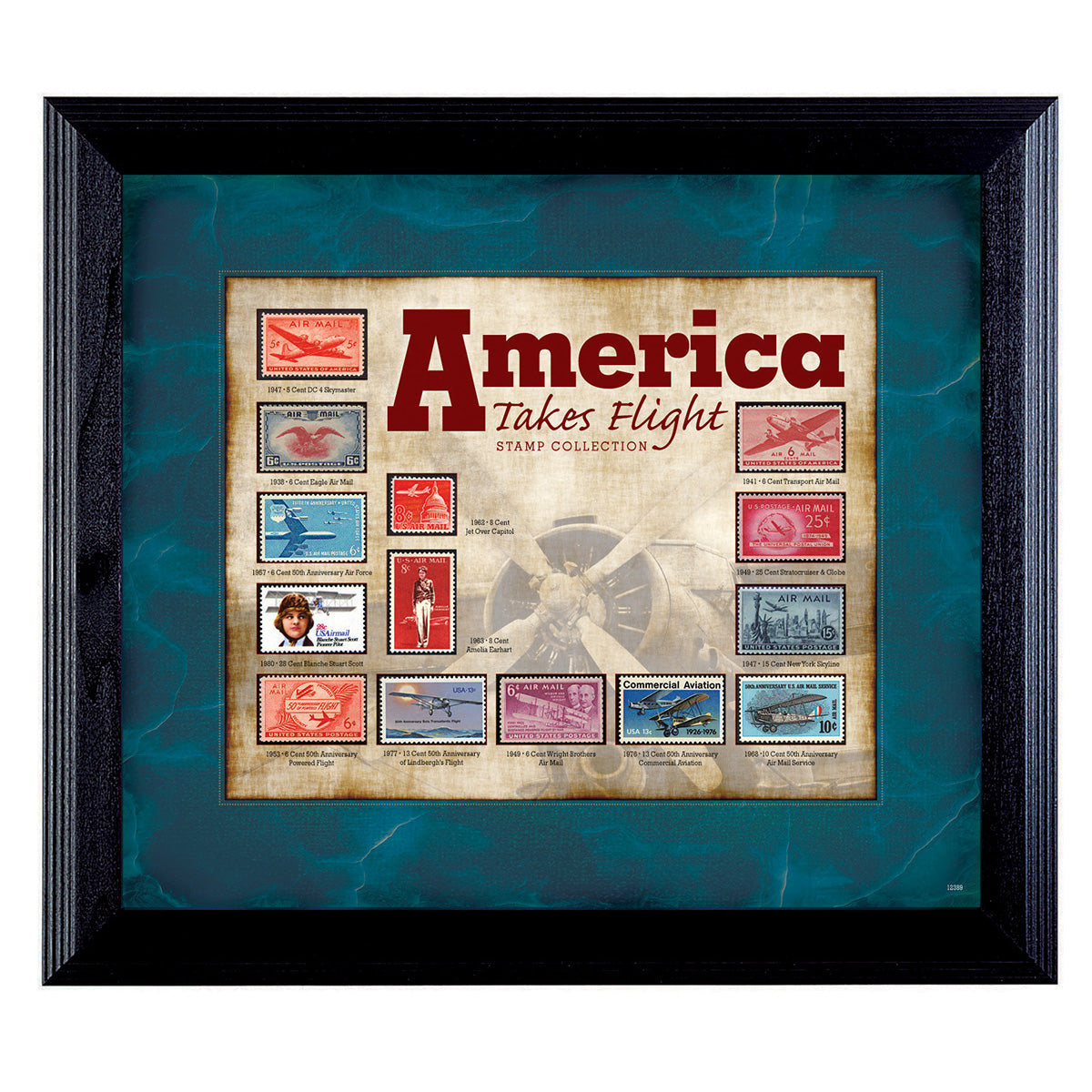 America Takes Flight postzegelcollectie in lijst