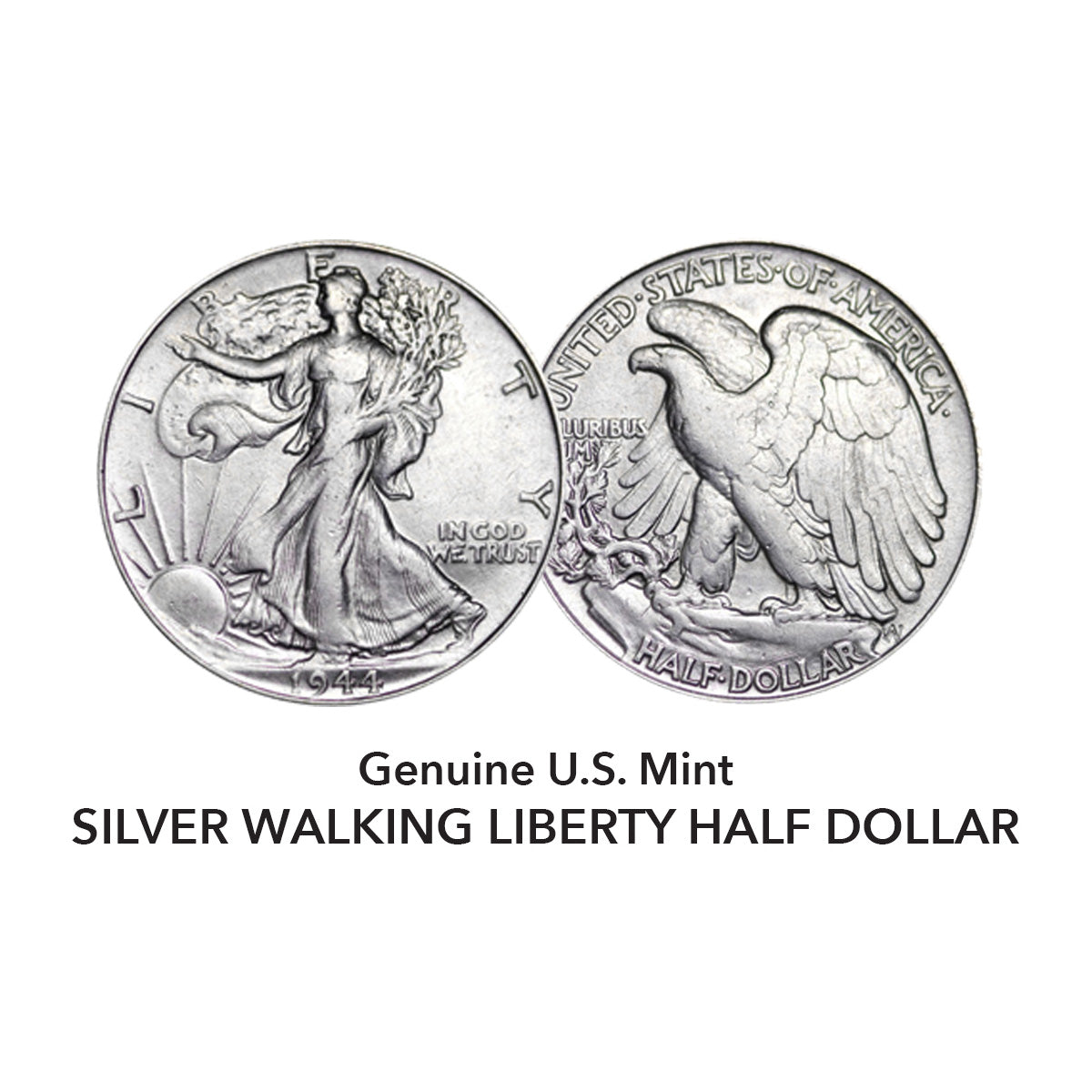 Zakhorloge met een zilveren Walking Liberty halve dollar onder een glazen koepel