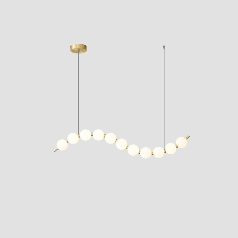 Lámpara colgante de globos de cristal en cascada, dorada y blanca, iluminación cenital contemporánea para barra de desayuno, comedor o salón, 39 pulgadas | Thomler