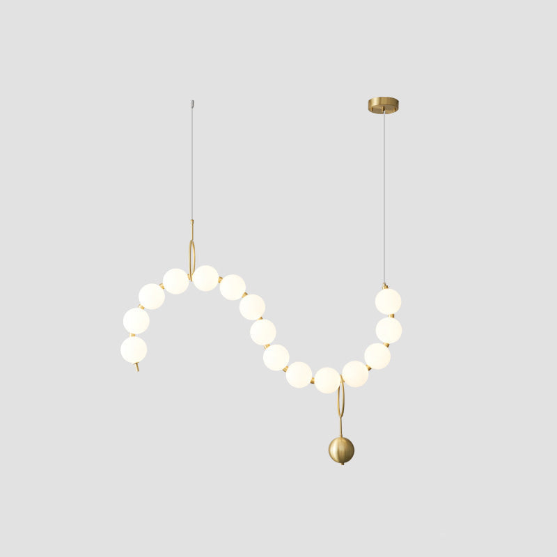 Lámpara colgante de globos de cristal en cascada, dorada y blanca, iluminación cenital contemporánea para barra de desayuno, comedor o salón, 39 pulgadas | Thomler