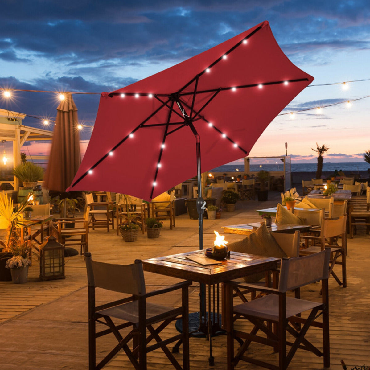 9' Solar-Sonnenschirm mit LED-Beleuchtung für Terrassentische