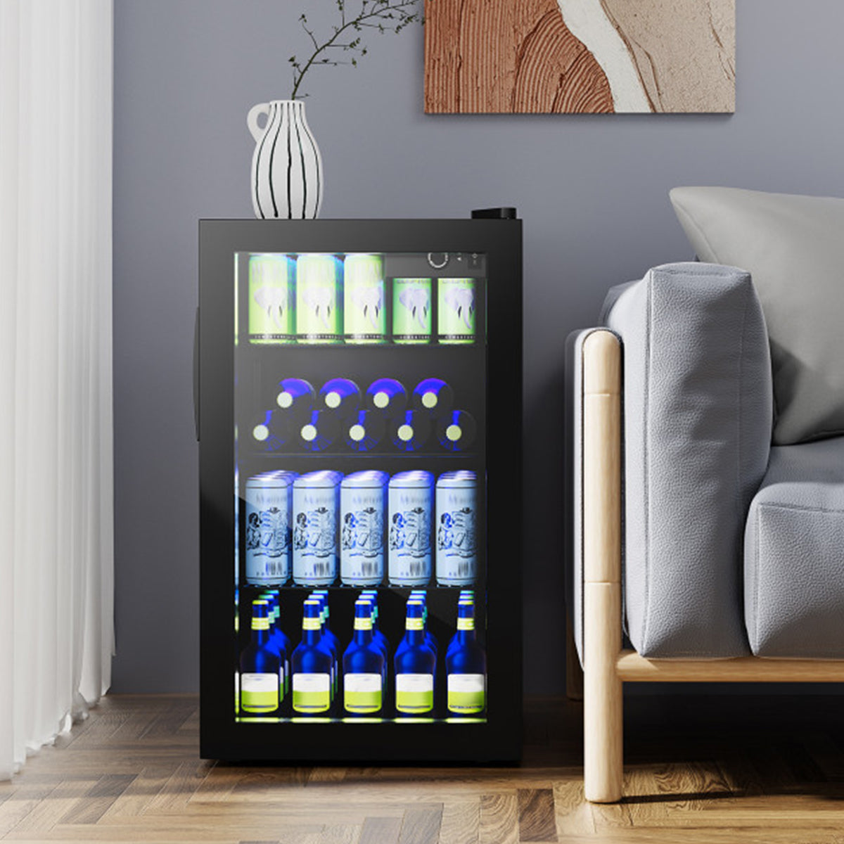 Refrigerador para 120 latas con puerta de vidrio