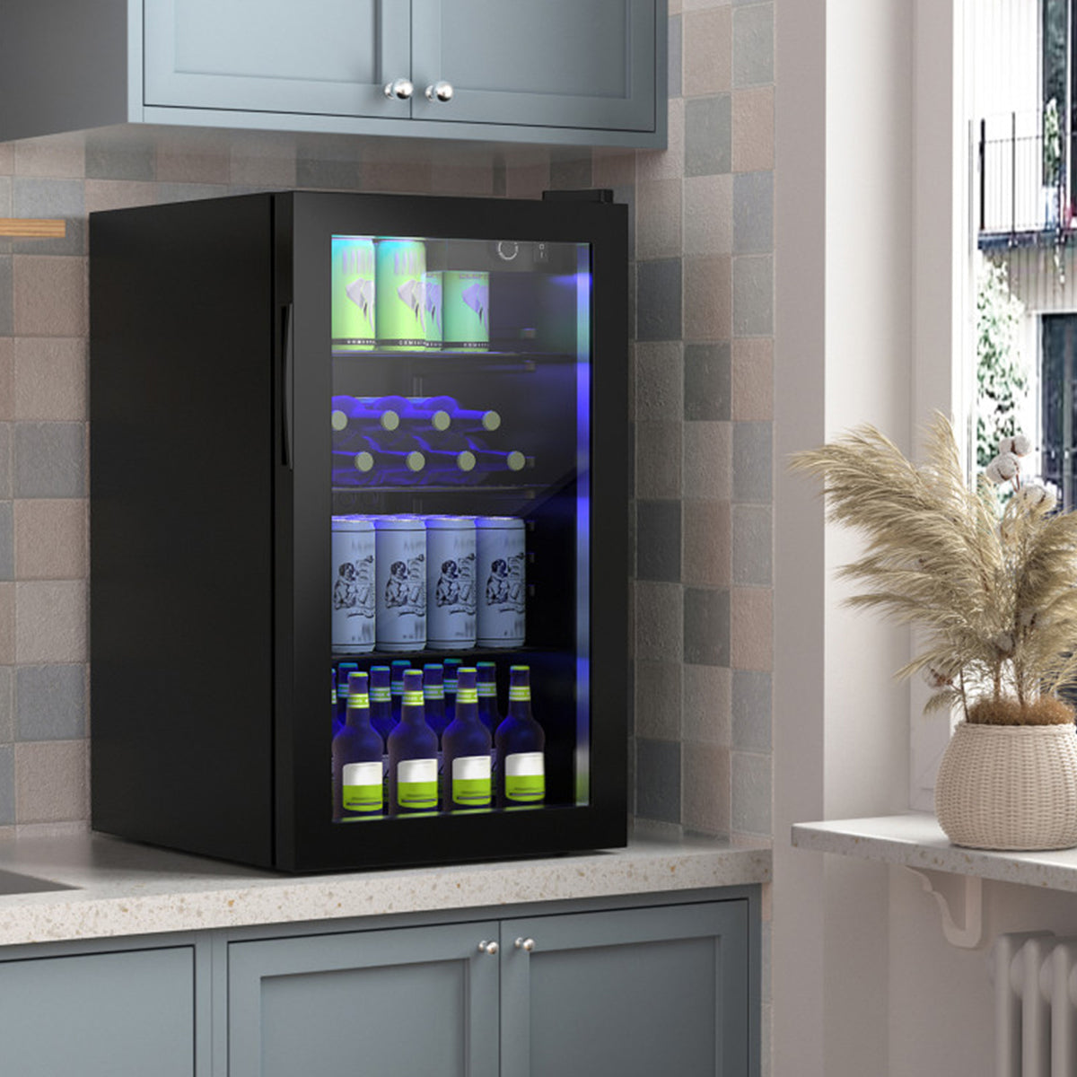 Refrigerador para 120 latas con puerta de vidrio