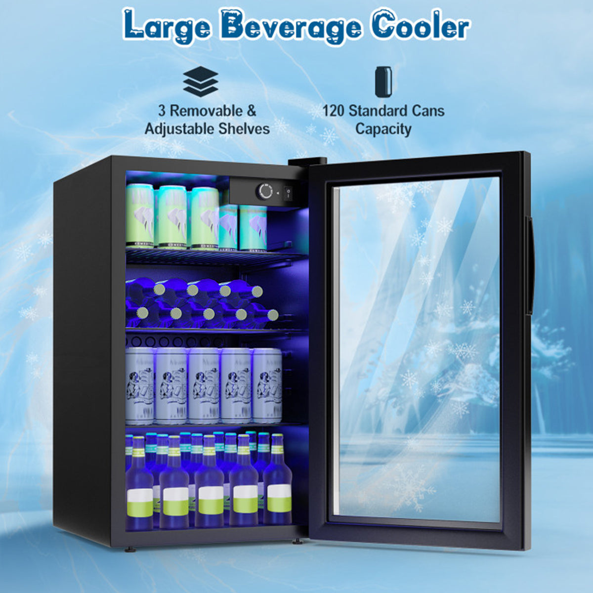 Refrigerador para 120 latas con puerta de vidrio
