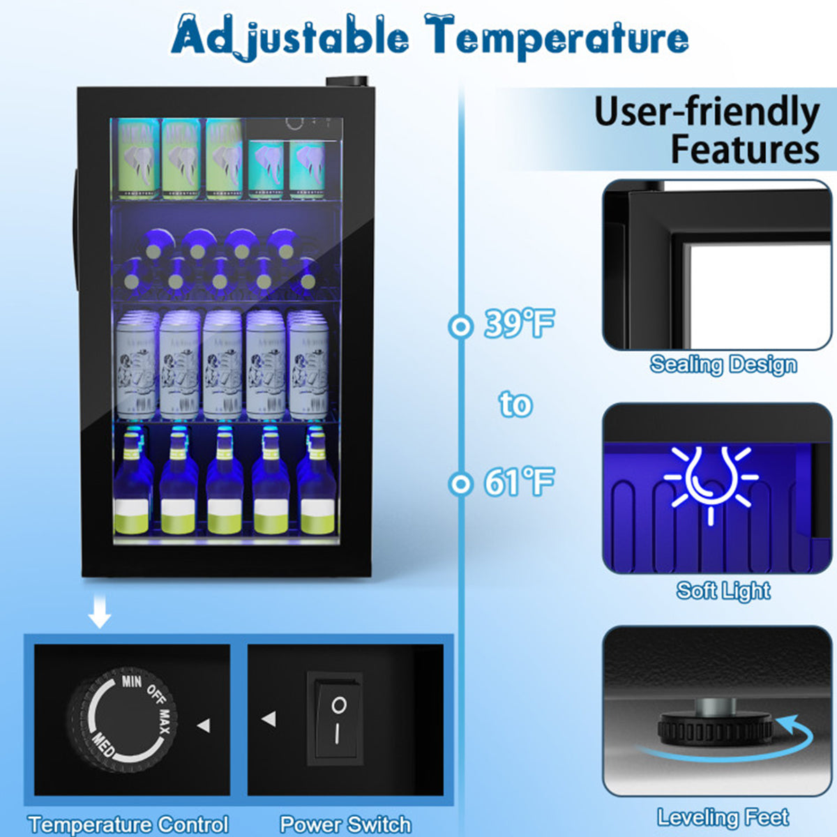 Refrigerador para 120 latas con puerta de vidrio