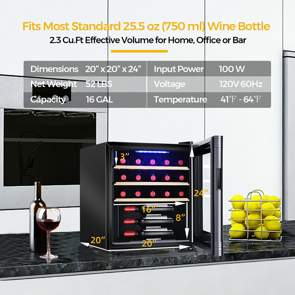 Refrigerador enfriador de vino con compresor para 21 botellas