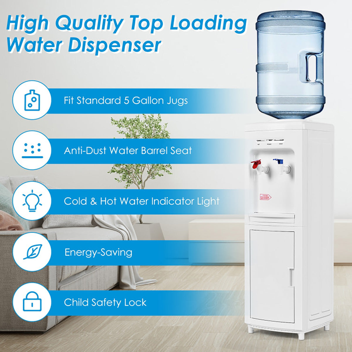 Dispensador de agua fría y caliente de 5 galones