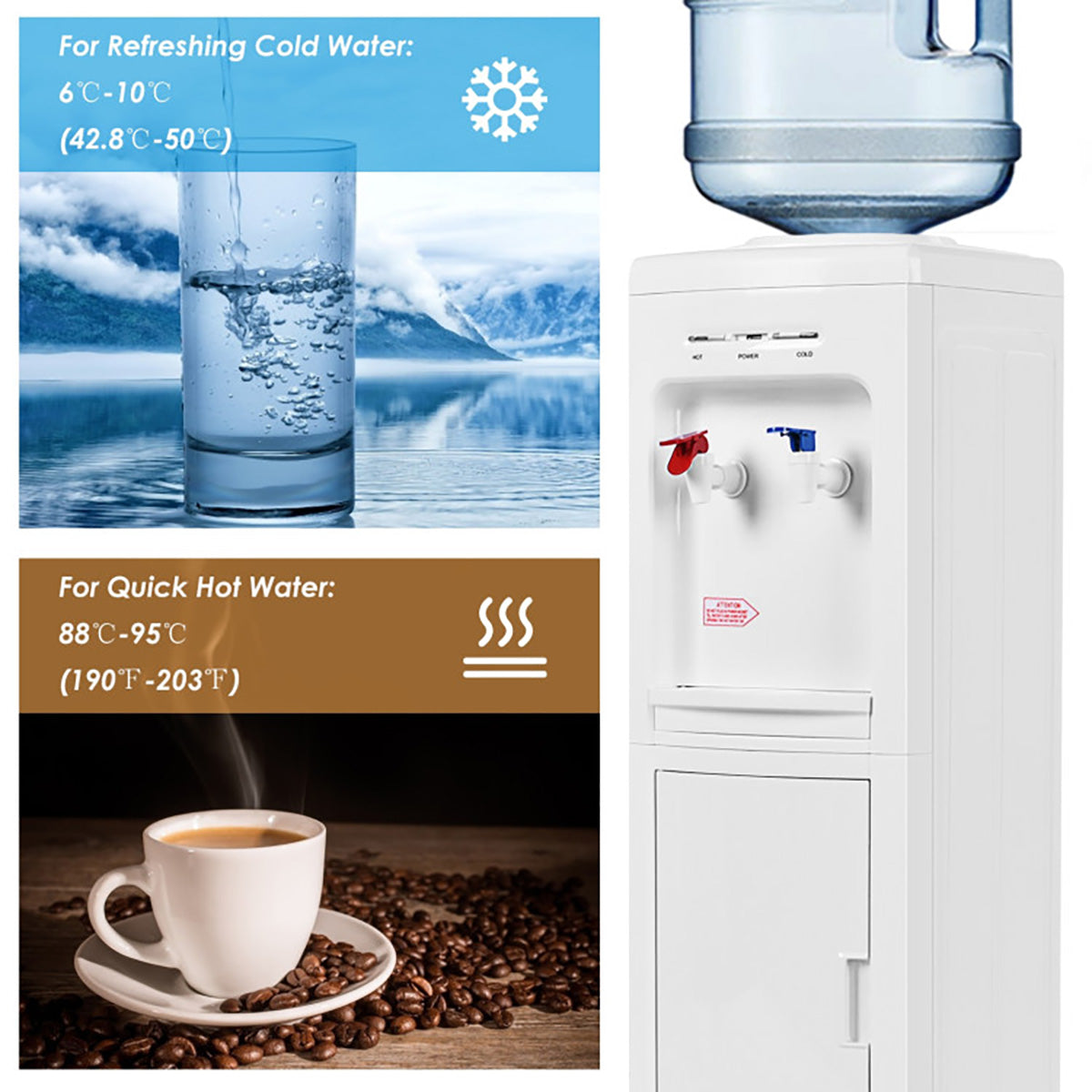 Dispensador de agua fría y caliente de 5 galones