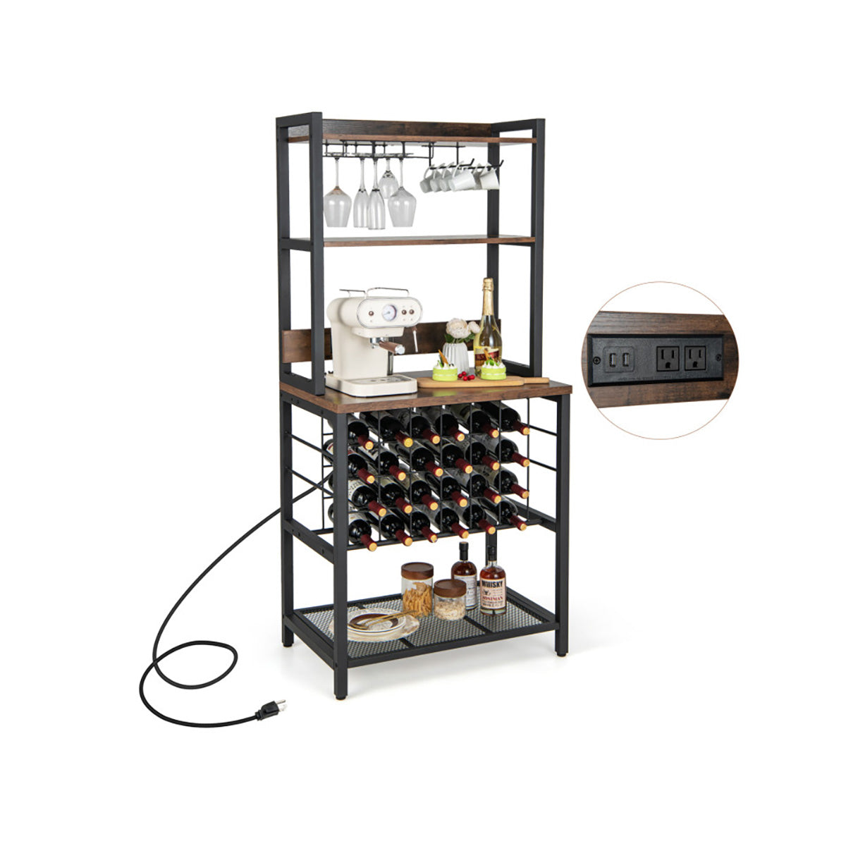 Weinregal-Schrank mit 4 Ablageebenen und Glashaltern