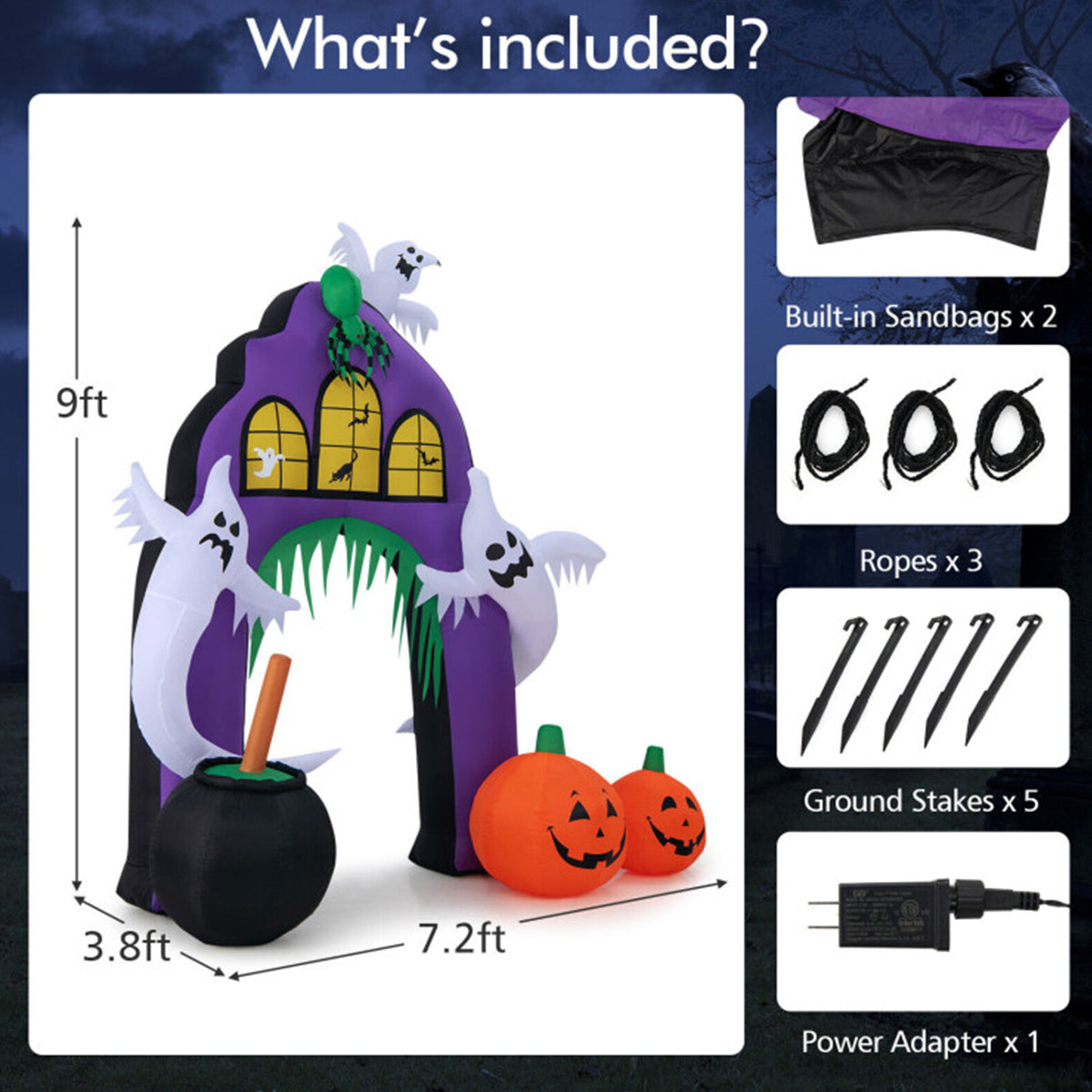 9' Aufblasbarer Halloween-Burg-Torbogen