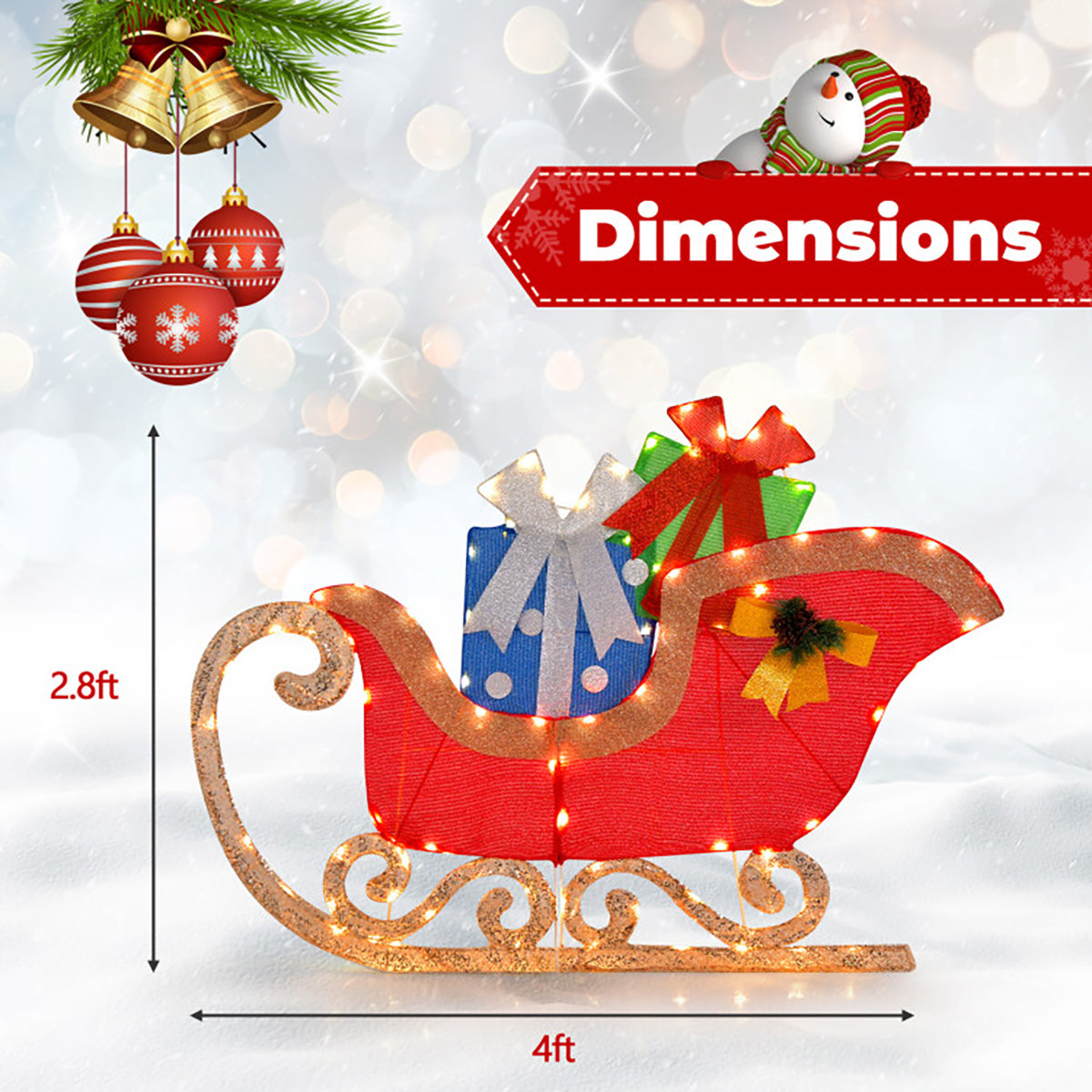 4' Voorverlichte kerstslee-decoratie