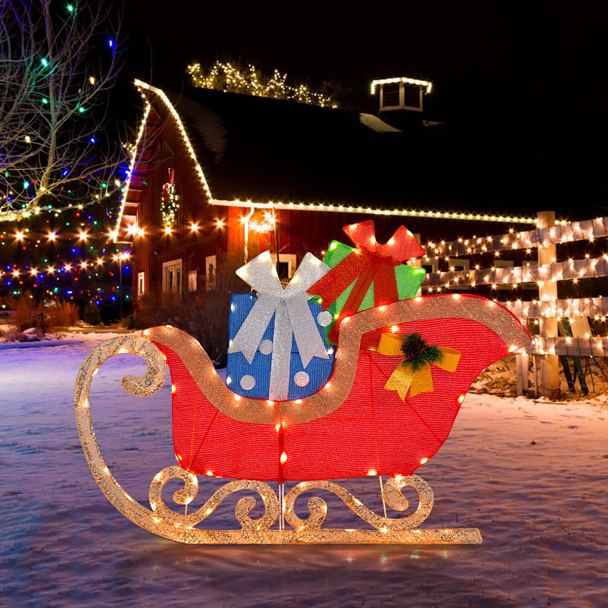 4' Voorverlichte kerstslee-decoratie
