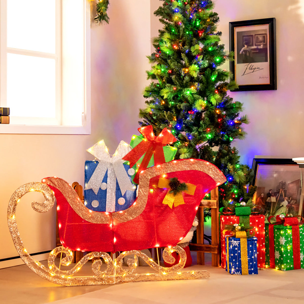 4' Voorverlichte kerstslee-decoratie