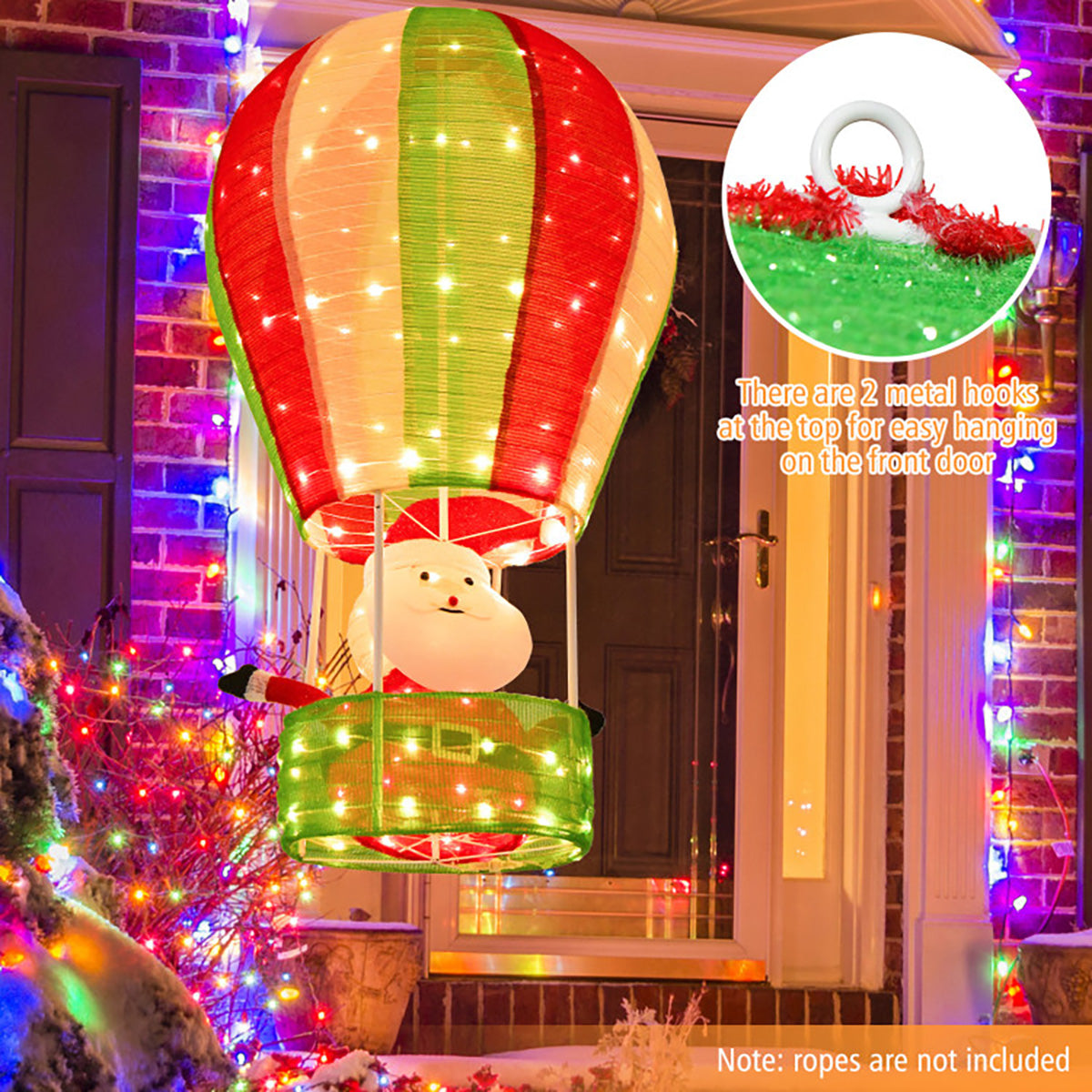 1,37 m große, vorbeleuchtete Weihnachtsdekoration: Weihnachtsmann im Heißluftballon