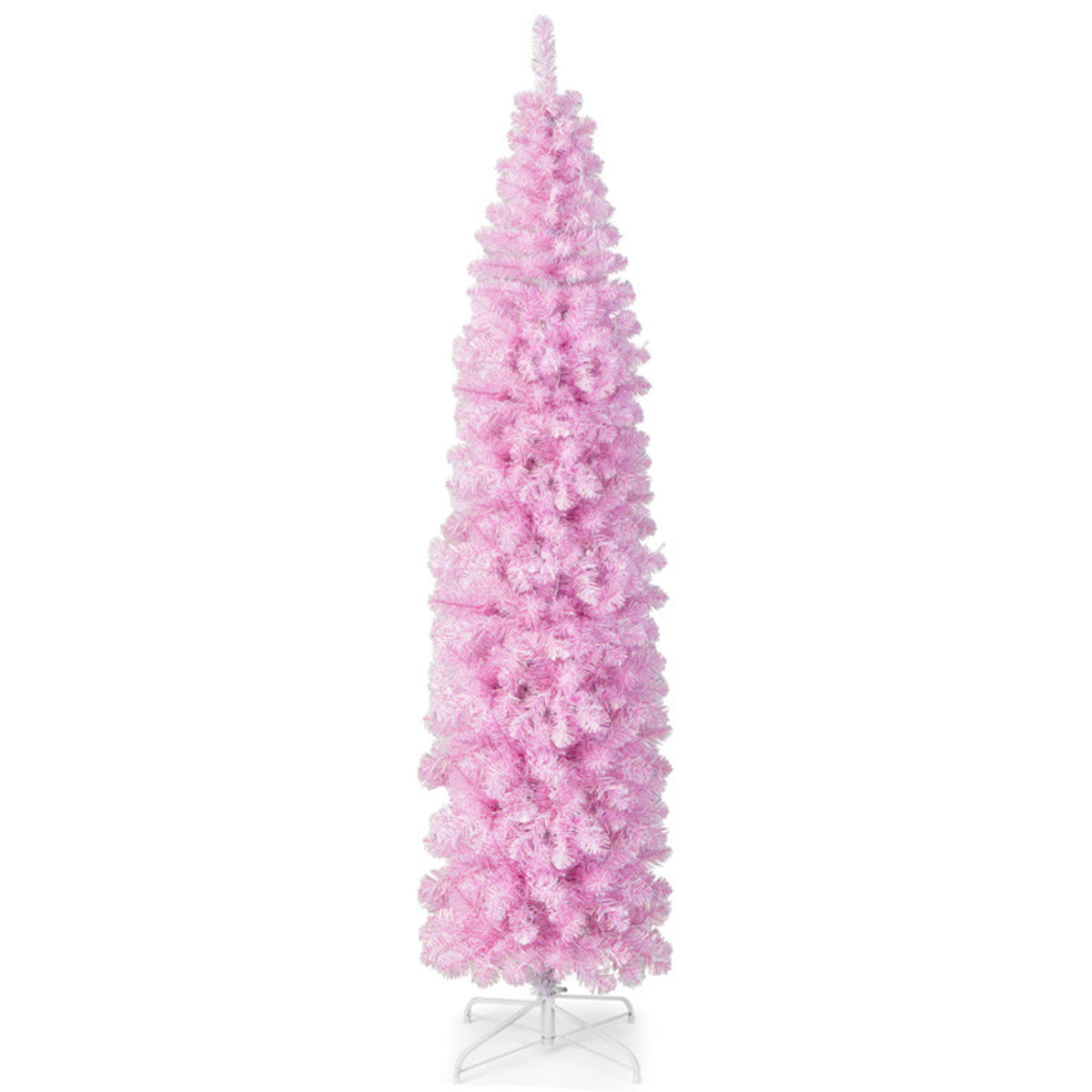 210 cm roze kunstkerstboom, slank model, met ingebouwde verlichting