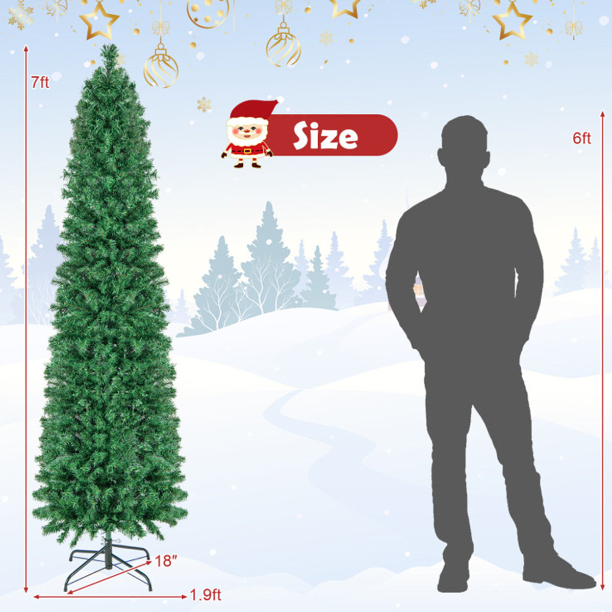 7' Pre-lit Artificial Pencil Christmas Tree with Fiber Optics