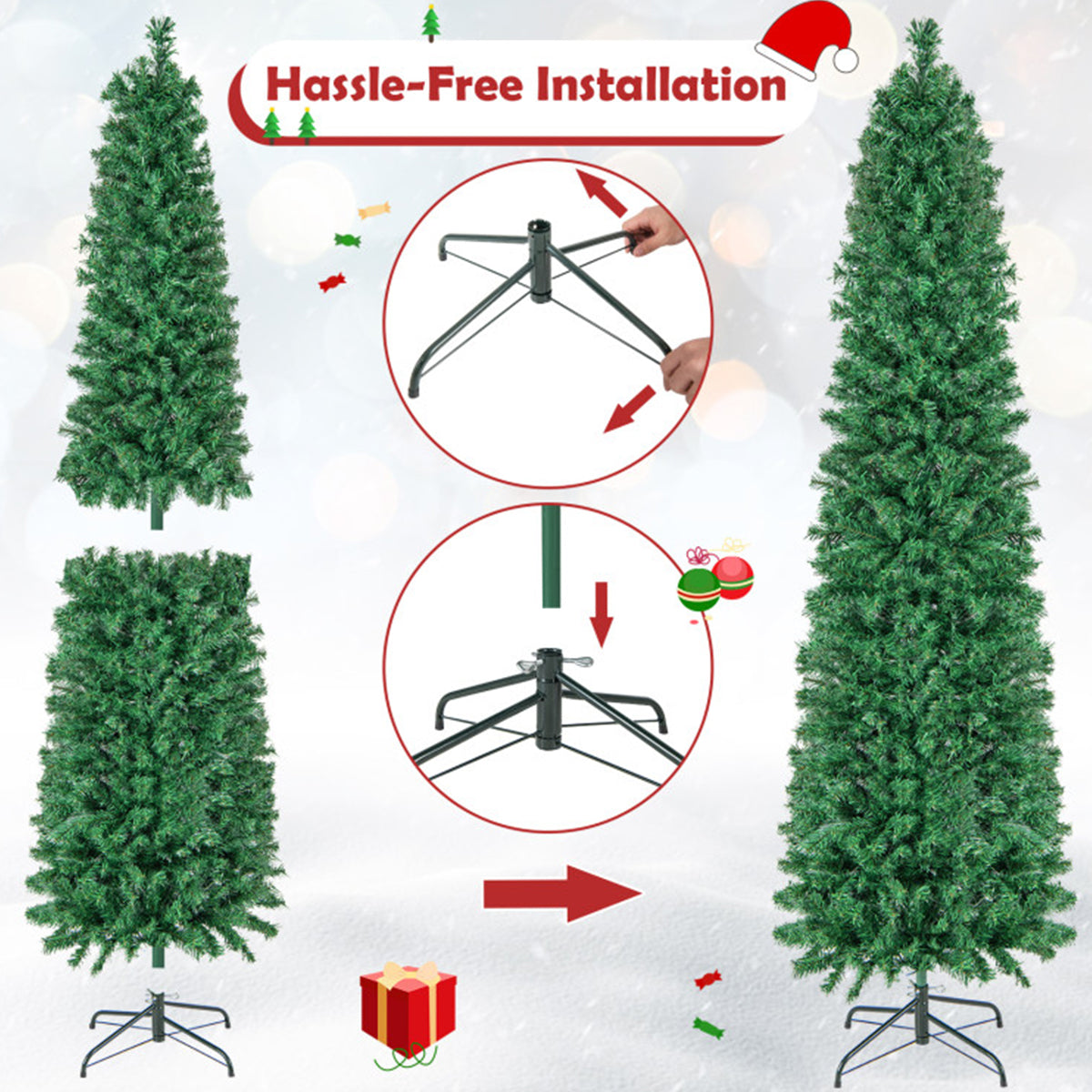 7' Pre-lit Artificial Pencil Christmas Tree with Fiber Optics