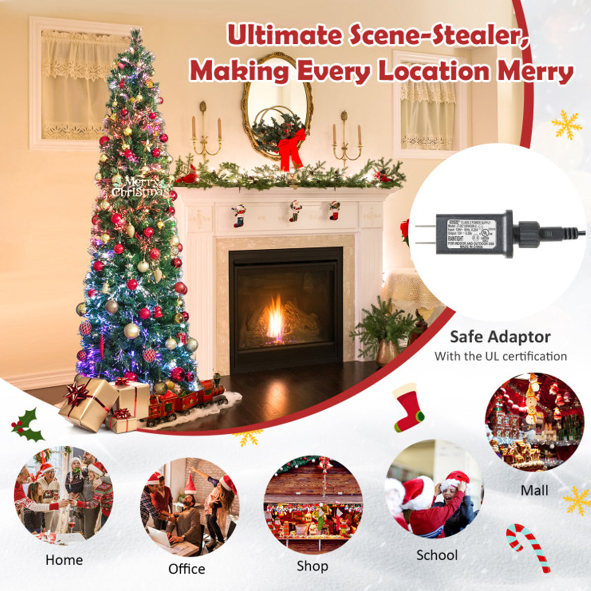 7' Pre-lit Artificial Pencil Christmas Tree with Fiber Optics