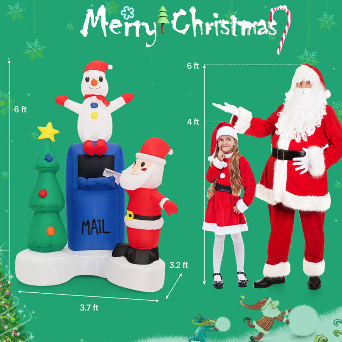 6' Inflatable Christmas Mailbox Santa and Snowman