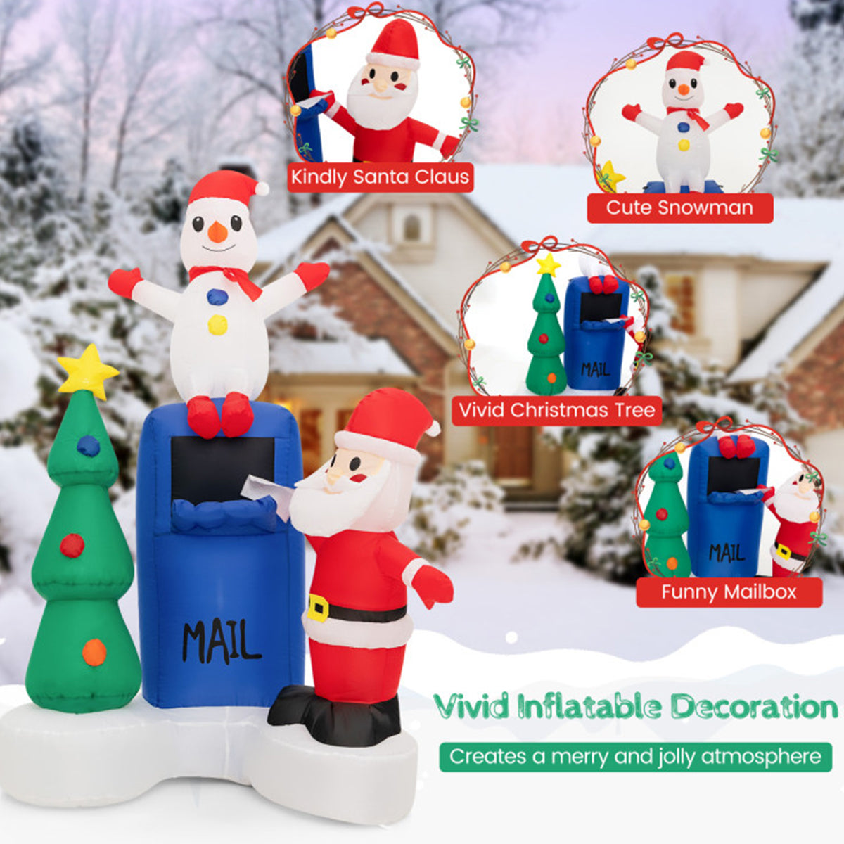 6' Inflatable Christmas Mailbox Santa and Snowman