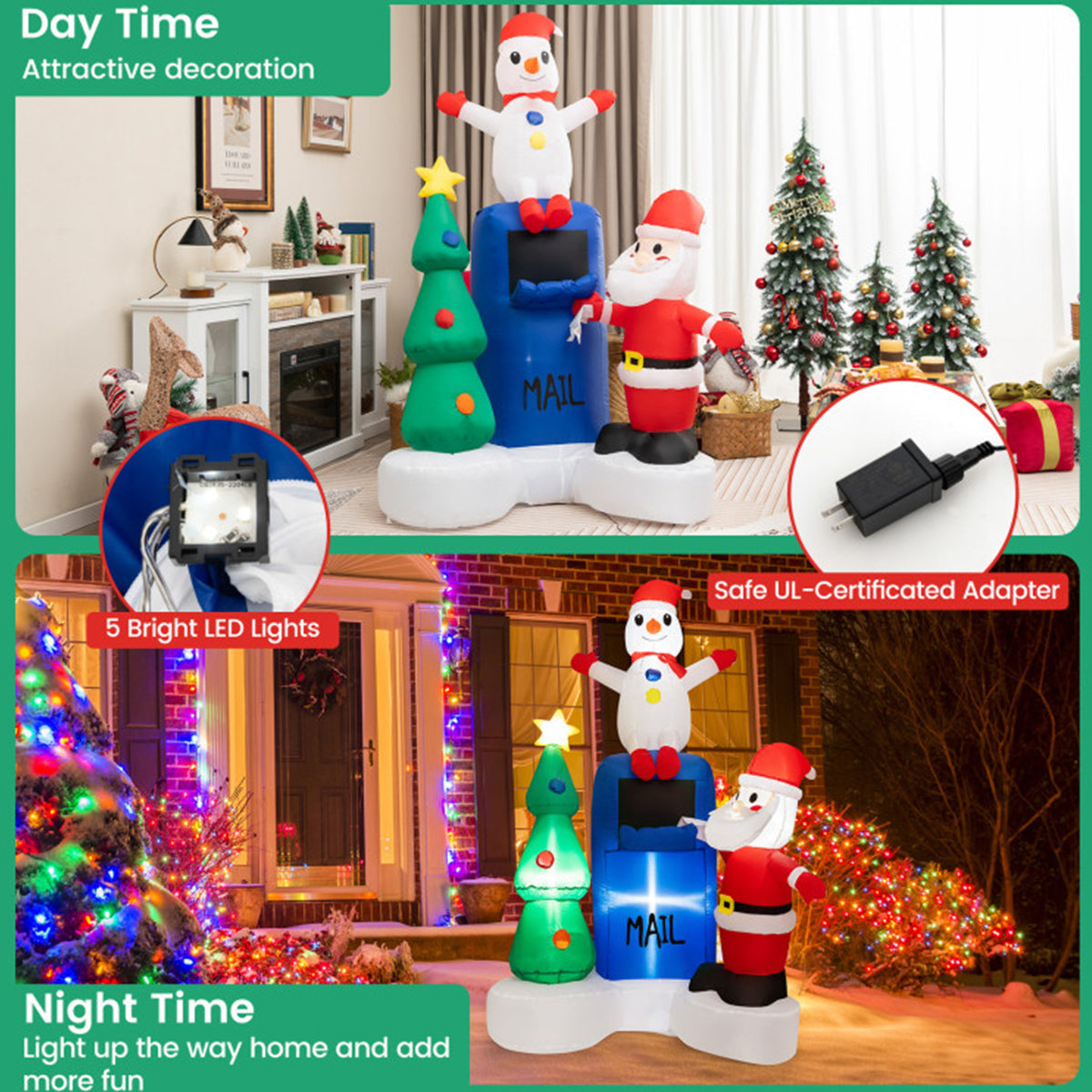6' Inflatable Christmas Mailbox Santa and Snowman