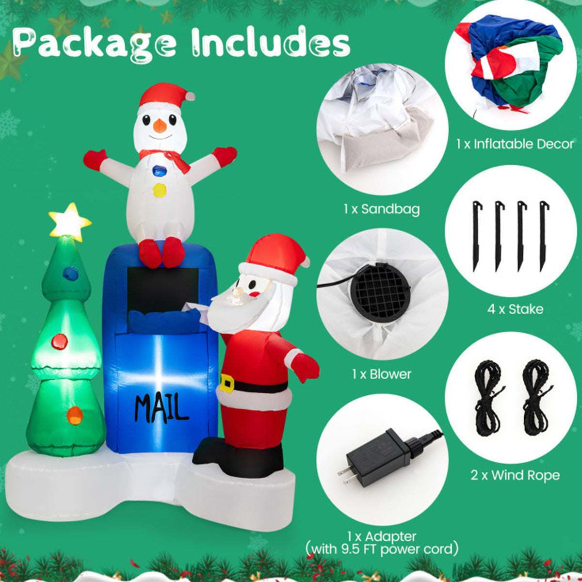 6' Inflatable Christmas Mailbox Santa and Snowman