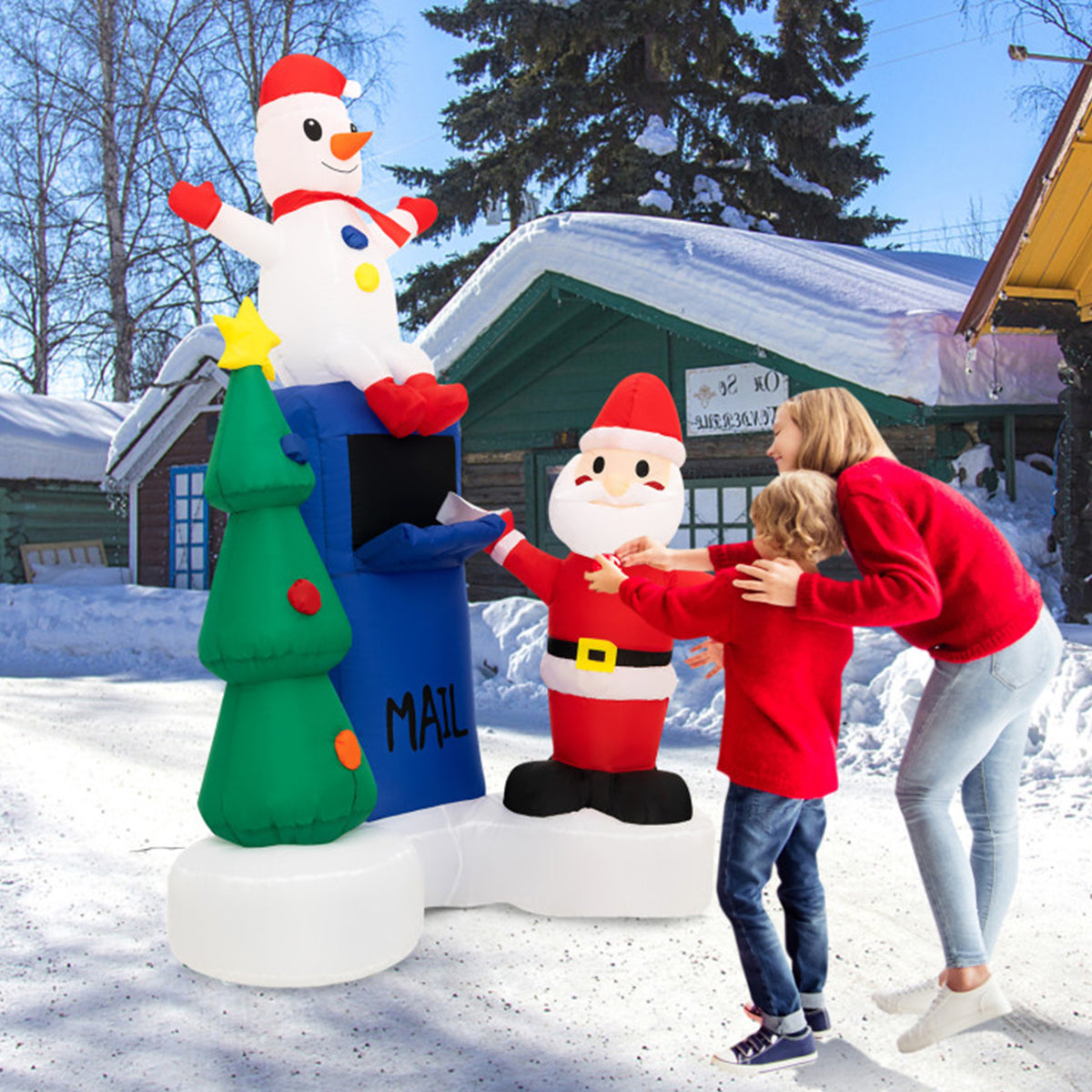 6' Inflatable Christmas Mailbox Santa and Snowman