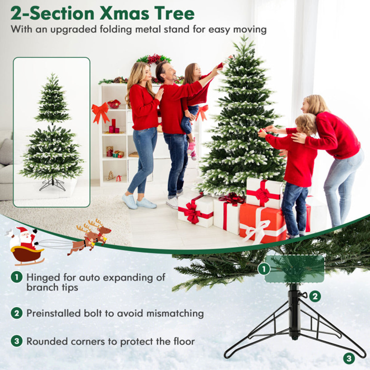 Snowy Tipped Pre-Lit Hinged Christmas Tree with Remote Control