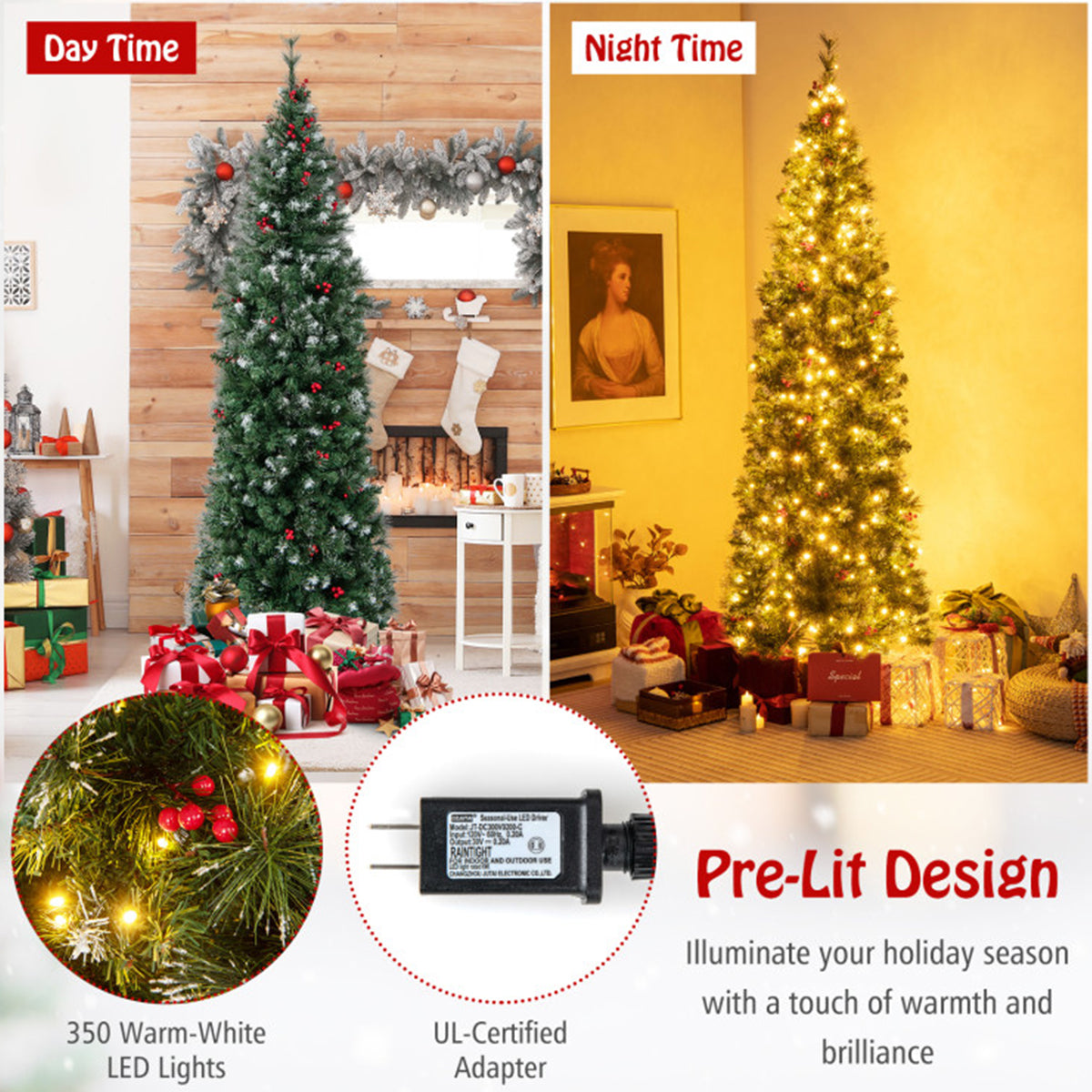 Pre-Lit Artificial Hinged Pencil Christmas Tree