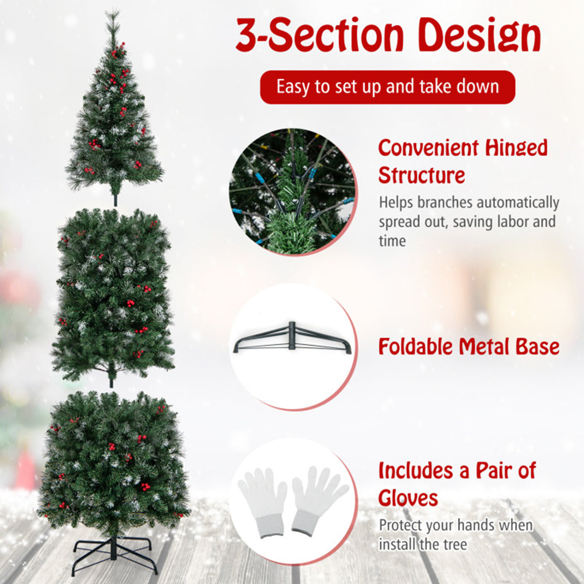 Pre-Lit Artificial Hinged Pencil Christmas Tree