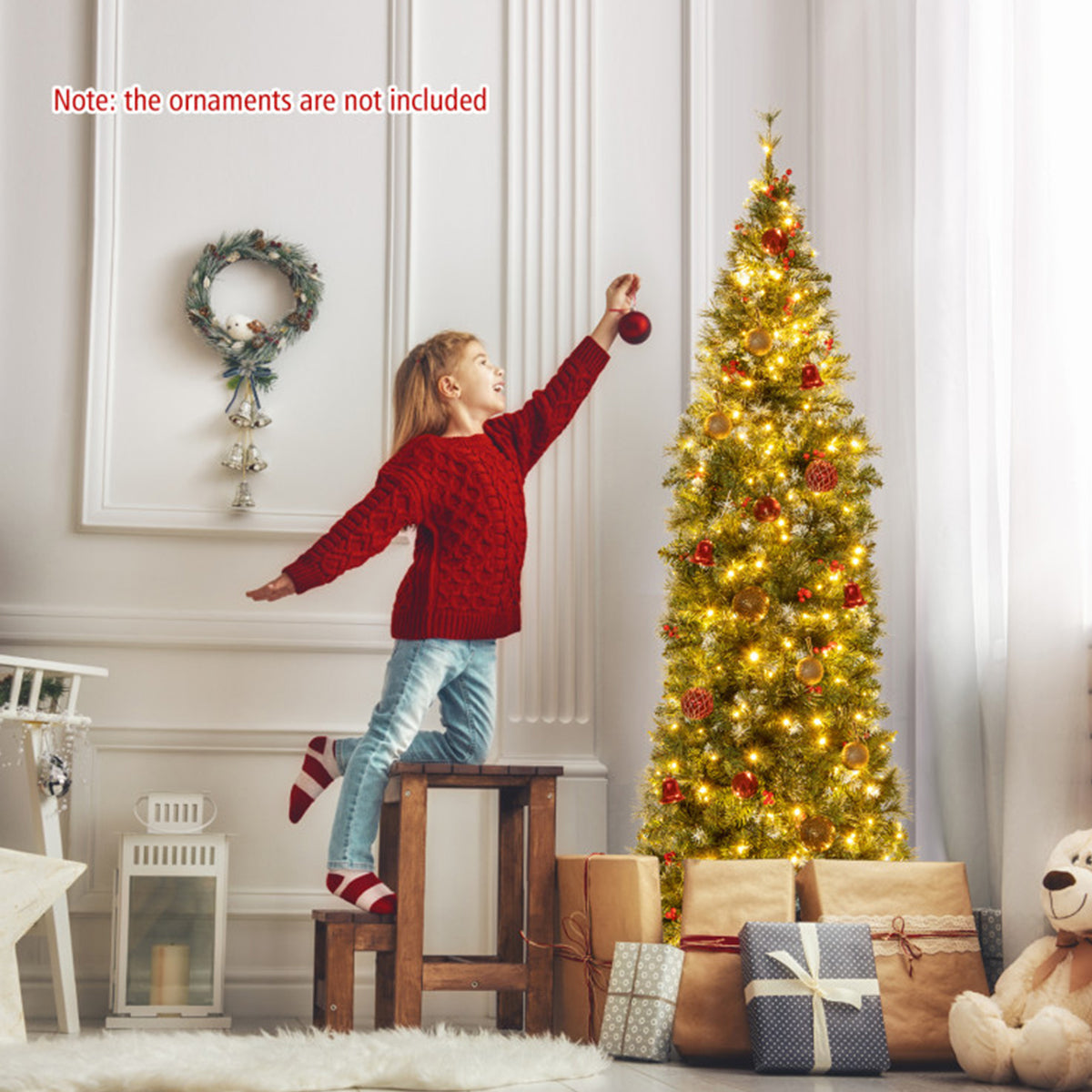 Pre-Lit Artificial Hinged Pencil Christmas Tree