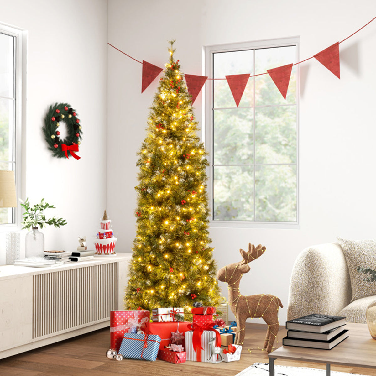 Pre-Lit Artificial Hinged Pencil Christmas Tree